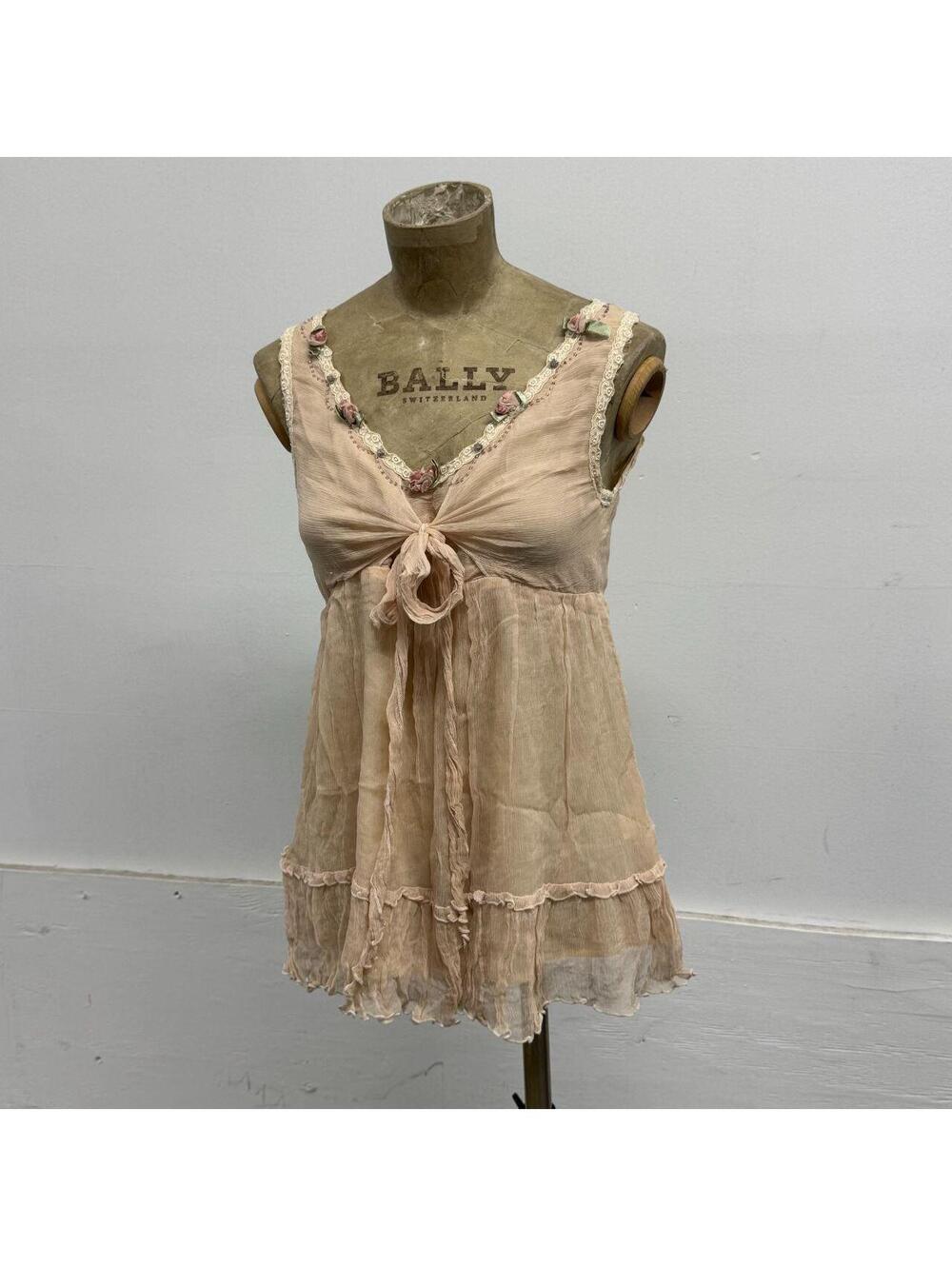 Vintage onrisa M Pastel Blush Pink Pure Silk Coquette Babydoll Blouse - Picture 2 of 7